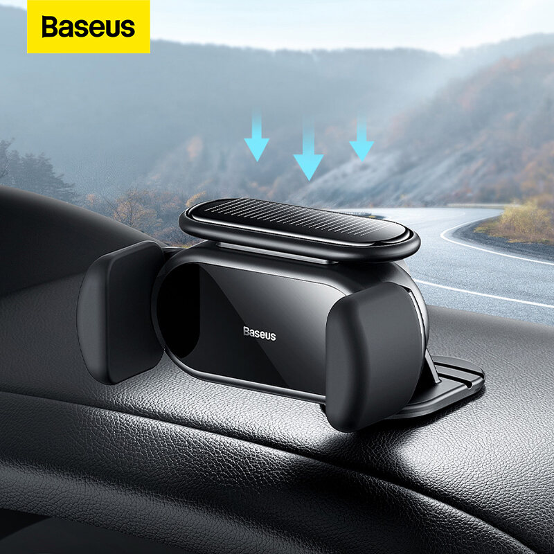 Baseus Car Phone Holder Solar Energy Charging Auto Clamping Car Cell Phone Stand In Car GPS Support Car Mount For Phone iPhone 14 13 Xiaomi Huawei 5.4-6.7'