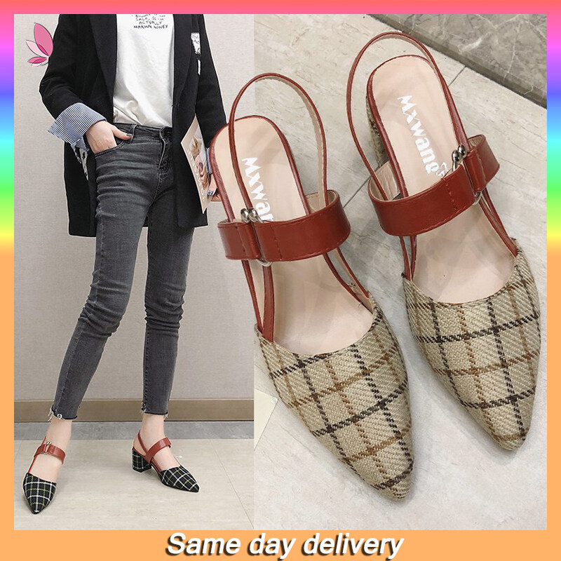 Thick-heeled Baotou High-heeled Sandals Shoes Pointed Mary Jane Women's Shoes