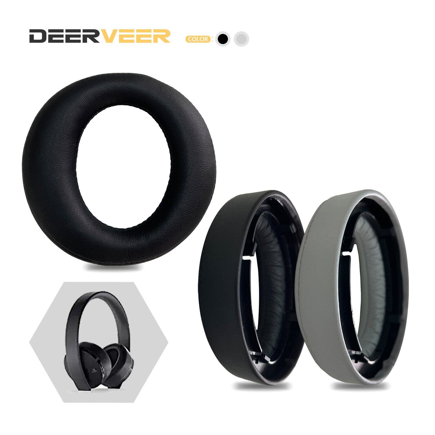 DEERVEER Replacement Earpad For SonyPS4 gold 7.1 Headphones Ear-Pads Memory Foam Ear Cushions Earmuffs Black/Gray