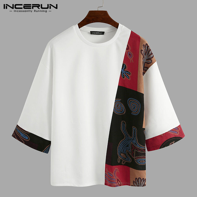 Medussa INCERUN Summer Mens 3/4 Sleeve T Shirt Summer Tops Floral Tee Tops