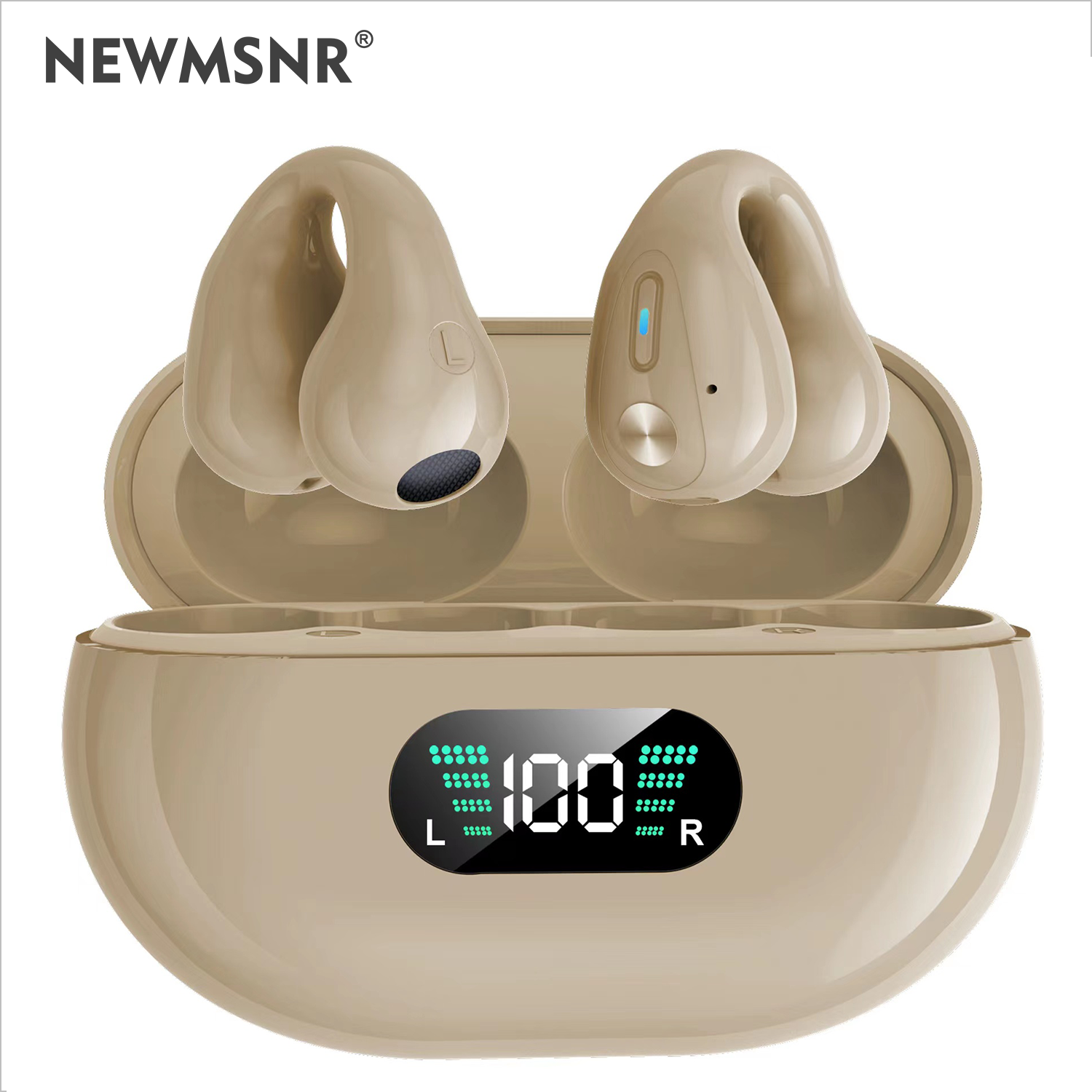 Newmsnr TWS Bluetooth 5.3 Wireless Earphones With HD Mic Super Bass Bone Conduction Bluetooth Earphone Earclip Design In Ear Headphones Touch Control Headphone LED Earbuds Waterproof Sports Headset