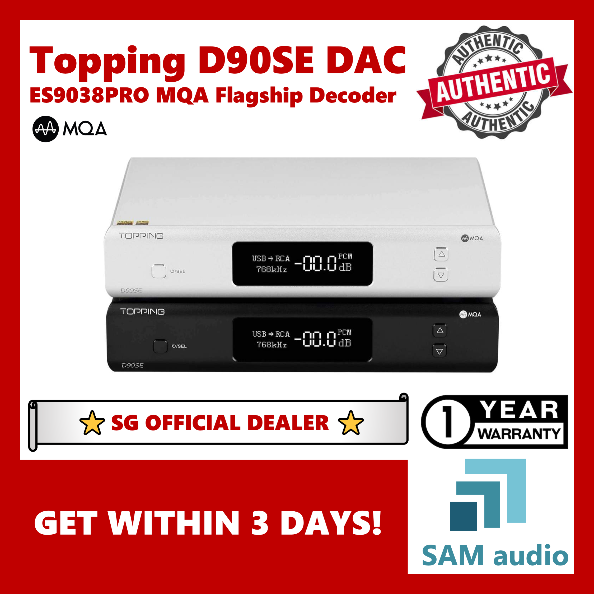 [SG] TOPPING D90SE, ES9038PRO DAC Full Balanced, LDAC Bluetooth, With MQA (o/p to Amplifier)